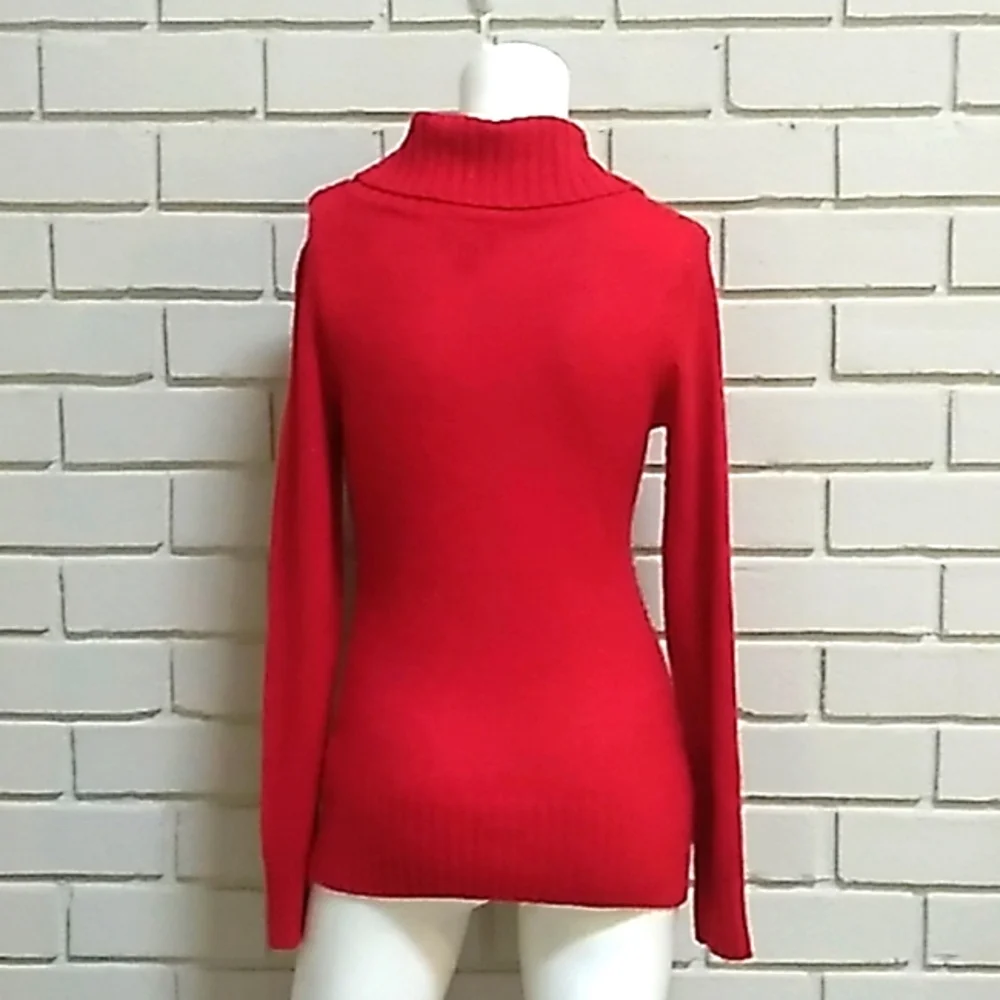 By By Red Sequin & Sparkle Cowl Neck Sweater. Size Medium - Picture 6 of 9